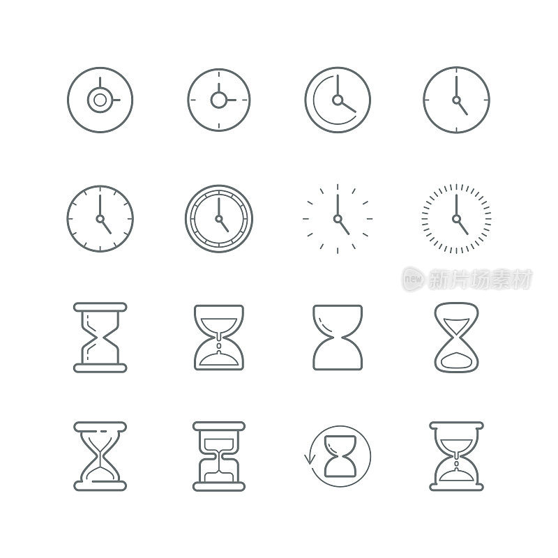Time clock line icons